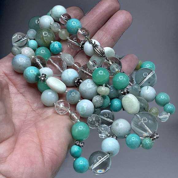 🌺Vintage Sterling, Turquoise, Amazonite, Chrysoprase + Necklace - Picture 7 of 15